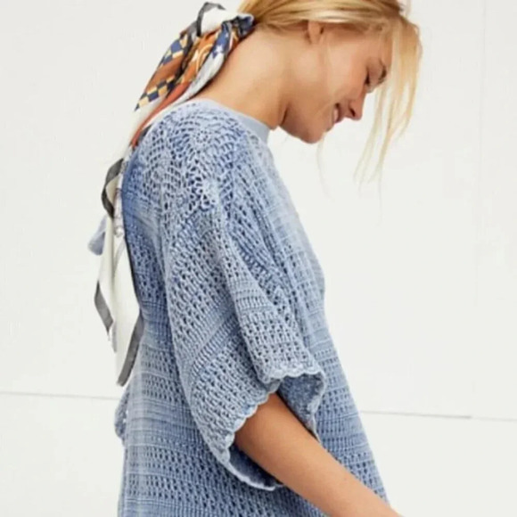 Free People Sistine Crochet Knit Mini Dress in Indigo - Picture 2 of 8